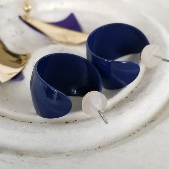 Blue & Gold Metal Earrings for Pierced Ears - Picture 8 of 10